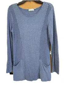 Habitat Womens Top Blouse Blue Textured Artsy‎ Small Patchwork Pockets
