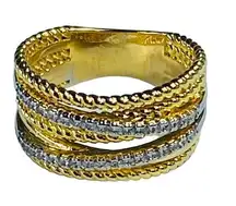 Fashion Ring Gold Tone Clear Rhinestone Accents Layered Twisted Rope Design Sz 8