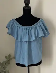Girl Krazy‎ Chambray Off the Shoulder Top. Size XS