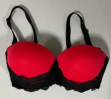 Red Black Lace Push-Up Balconette Bra Bralette Brassiere Bustier Lingerie Size 34DD 🌹