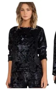 J.O.A. LOS ANGELES NAVY BLUE SEQUIN VELVET CREW NECK SWEATER‎ BC2965 SMALL SHINY