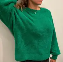 Size L Flurry Crew Neck Sweater Green Fuzzy Oversized Cozy NEW