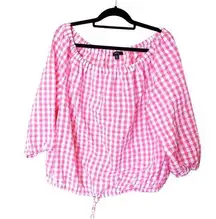 IMNYC Pink White Size Extra Large XL Checkered Gingham Print Blouse Picnic Top