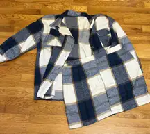 Shein Curve Womens 1XL Blue White Flannel Checker Button Down Skirt Matching Set