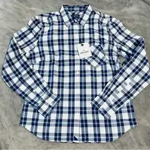 NWT UNTUCKit Size 0 Navy Blue White‎ Plaid Women Long Sleeve Button Up Causal