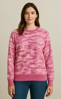 TEK GEAR Ultrasoft Fleece Sweatshirt Pink Camo Crewneck Long Sleeve Size S