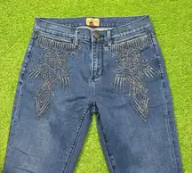 Driftwood Fiona Embroidered Denim Jeans Size 28 Western Cowgirl Bootcut Flare