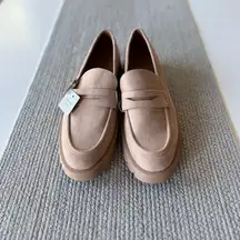 A New Day Tan Taupe Faux Suede Lug Sole Penny Loafer Memory Foam Sz 11