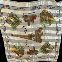 Vintage Paris Landmarks Scarf Eiffel Tower Notre Dame Arc de Triomphe Souvenir