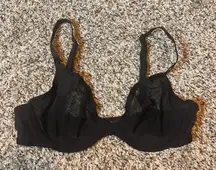 CUUP The Plunge Bra Sheer‎ Unlined Underwire Support Black 30C