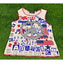 Realitee Y2K USA Patriotic Peace Sign Tank Top Glitter Stars Stripes Made USA M