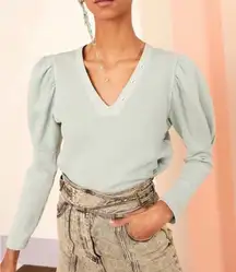 Ulla Johnson Jude Puff Sleeve Sweatshirt in Blue Green Women's Size P