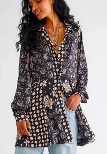 Free People black floral print mini dress small