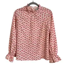 Hill House Women’s Pink Posey Millie Crepe Floral Blouse Size XS Pink Shirt Top