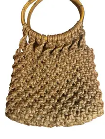 Boho Jute Macramé wood Ring Handle‎ Purse Bag Open Weave Tan Natural