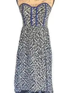 Black and white with royal blue piping corset top high low strapless dress small