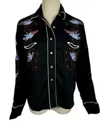 Rockmount Ranch Wear Embroidered Floral Rhinestone Western Shirt Pearl Snaps