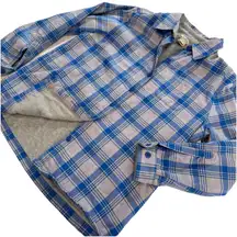 LL Bean Fleece Lined Flannel Blue Plaid Shirt Jacket Shacket Size XS PETITE
