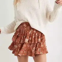 aerie Rust Colored Layered Paisley Mini Skirt NEW Medium  American Eagle