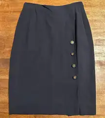 Salvatore Ferragamo 100% Wool Logo Button Skirt