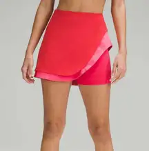 Lululemon Asymmetrical Layered HR Tennis Skirt Hot Heat/Lip Gloss/Red Glow SZ 4