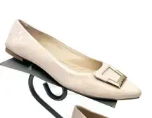 Jones New York Cream Patent Leather Pointed Toe Flats Shoes Size 10