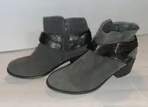 Women’s Sonoma Leather Dress Ankle Boots Side Zip Buckle Strap Gray Size 7.5