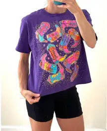 Vintage Purple Cowboy Boot Graphic Embellished T-Shirt