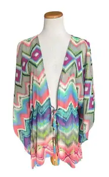 Womens Lane Bryant Boho Aztec Watercolor Print Kimono Poncho  - Sz 14/16