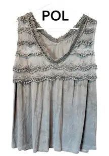 POL Gray Crochet Detail Sleeveless Blouse
