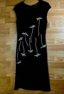 Rimini by Shaw Black Sleeveless Dress with White Embroidered Flowers