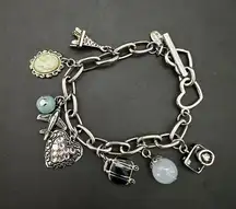 Cookie Lee  Charm Silver Tone Heart Airplane Bracelet Charms Jewelry Gift