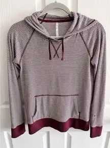 KUHL Stria Pullover Hoodie Womens XS Red White Striped Kangaroo Pocket