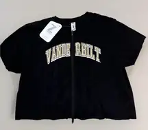 Zoozatz Vanderbilt University Game Day Two-Way Zip-Up Short Sleeve Cropped Shirt