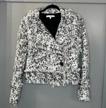 NWOT  Blazer Black & White Tweed Boucle Fringe Nadia Jacket Size S