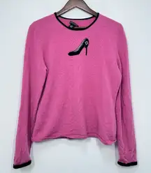 100% Cashmere Pink Daniel Bishop Crew Sweater‎ Vintage 90's High Heel Size XL