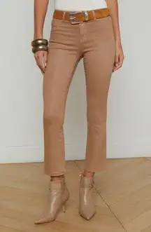 LAGENCE Micro Boot Stretch Tan Leather Look Coated Denim Jeans, Size 30