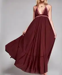 FREE PEOPLE Endless Summer Love Shakin' Halter Embroidered Boho Maxi Dress Sz L