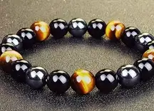 Natural Black Hematite Obsidian Tiger Eye 8 mm Stone  Bracelet