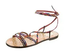 VALENTINO GARAVANI Santeria Native Ankle Wrap Flat Sandals in Multicolor Size 39