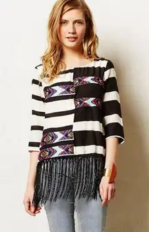 Anthropologie Floreat Fringed Latitudes Top Fringe Trim Size M