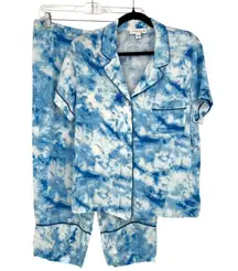 In Bloom By Jonquil Tie-Dye Short Sleeve Capri Pajama Set Blue White Size Large