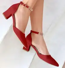 Low Block Heels Comfortable Chunky Closed Toe Ankle Strap rhinestone