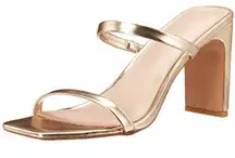 NWT THE DROP Women's Avery Square Toe Two Strap High Heeled Sandal Size 9 Gold