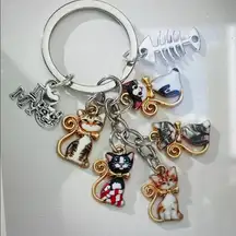 Cat Charm Keychain with Silver and Gold Accents