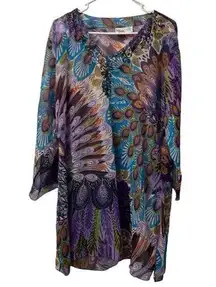 Indian Tropical Fashion Dress Colorful Long Sleeve Peacock Lightweight Size S