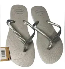 Havaianas ice gray silver sparkle flip flops