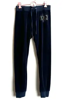 Rare Vintage Juicy Couture Navy Blue Low Rise Velour Pants Size XS Snap Pockets