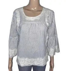 Girl Krazy striped lace trim bell sleeve top