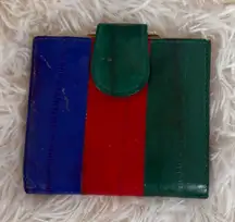 Vintage 80's Eel Skin Tri-Color Coin Purse Wallet Unique Small Clutch y2k